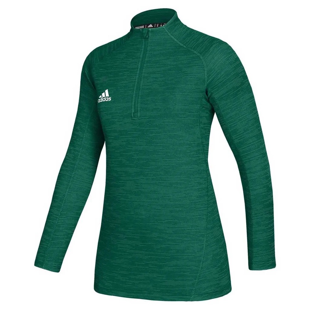 adidas Game Mode Performance Quarter Zip, Dark Green Melange/White, LARGE
